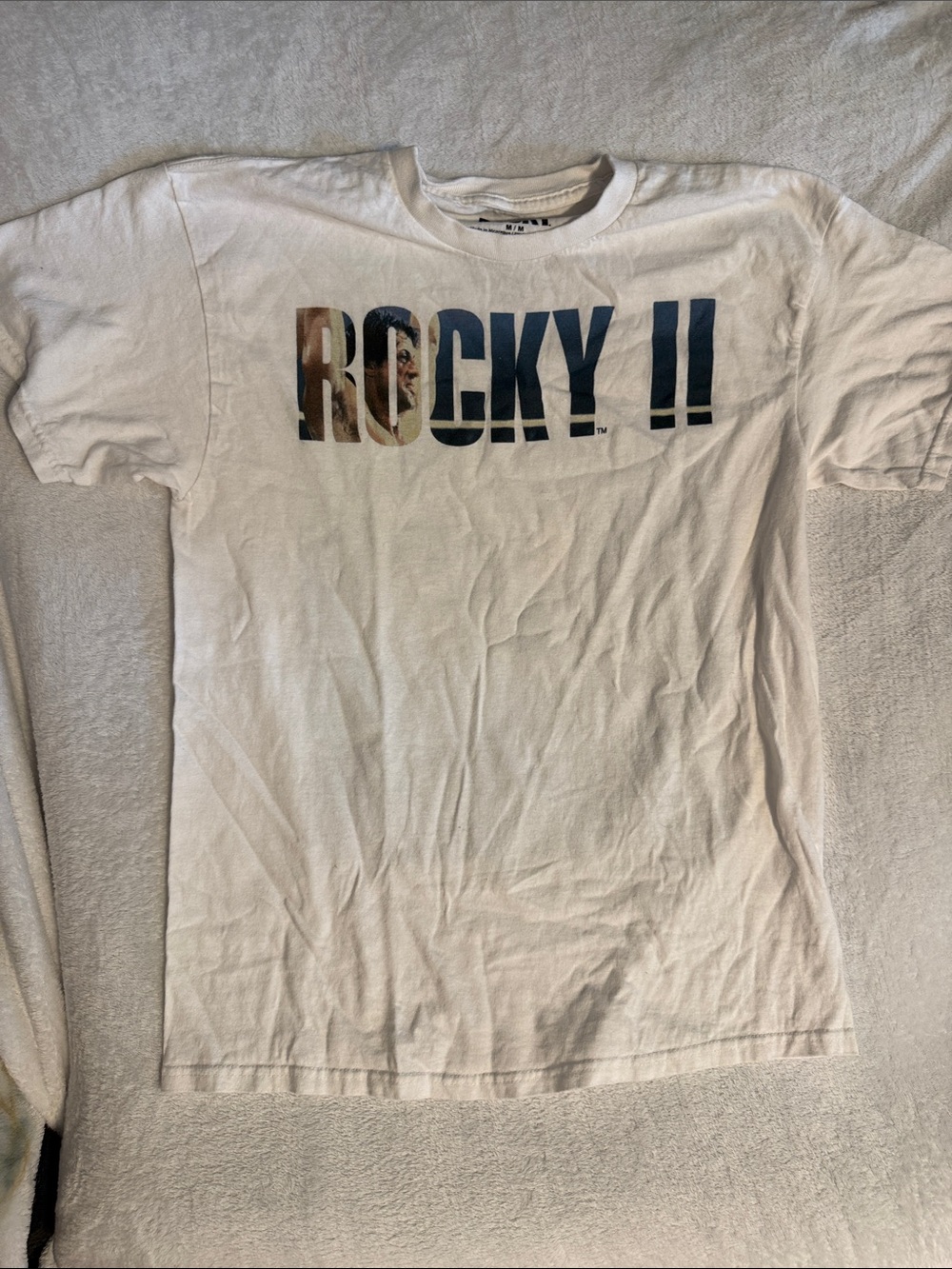 Rocky White Graphic Tee with Bold Navy Print